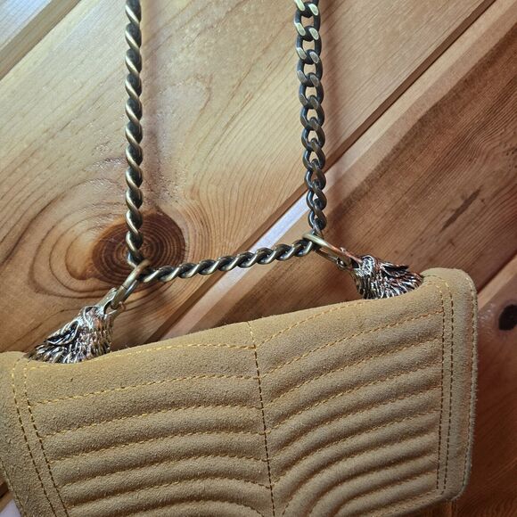 Zara Women Suede Yellow Shoulder Bag Wolf Detail Small - Picture 4 of 12